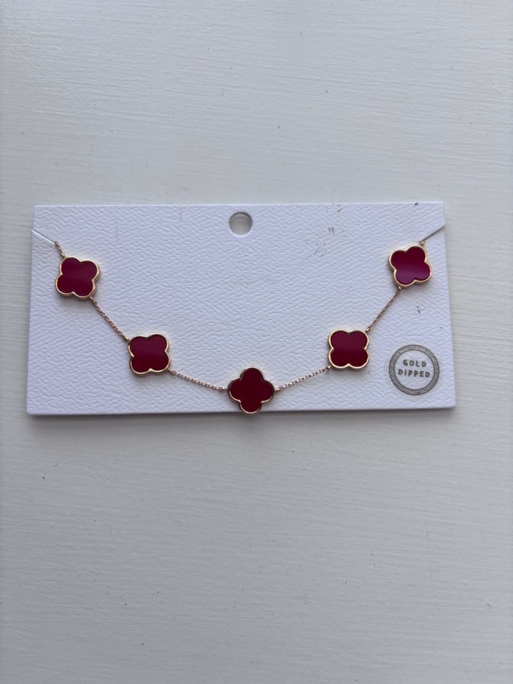 Gold-Dipped Clover Link Necklace - Red
